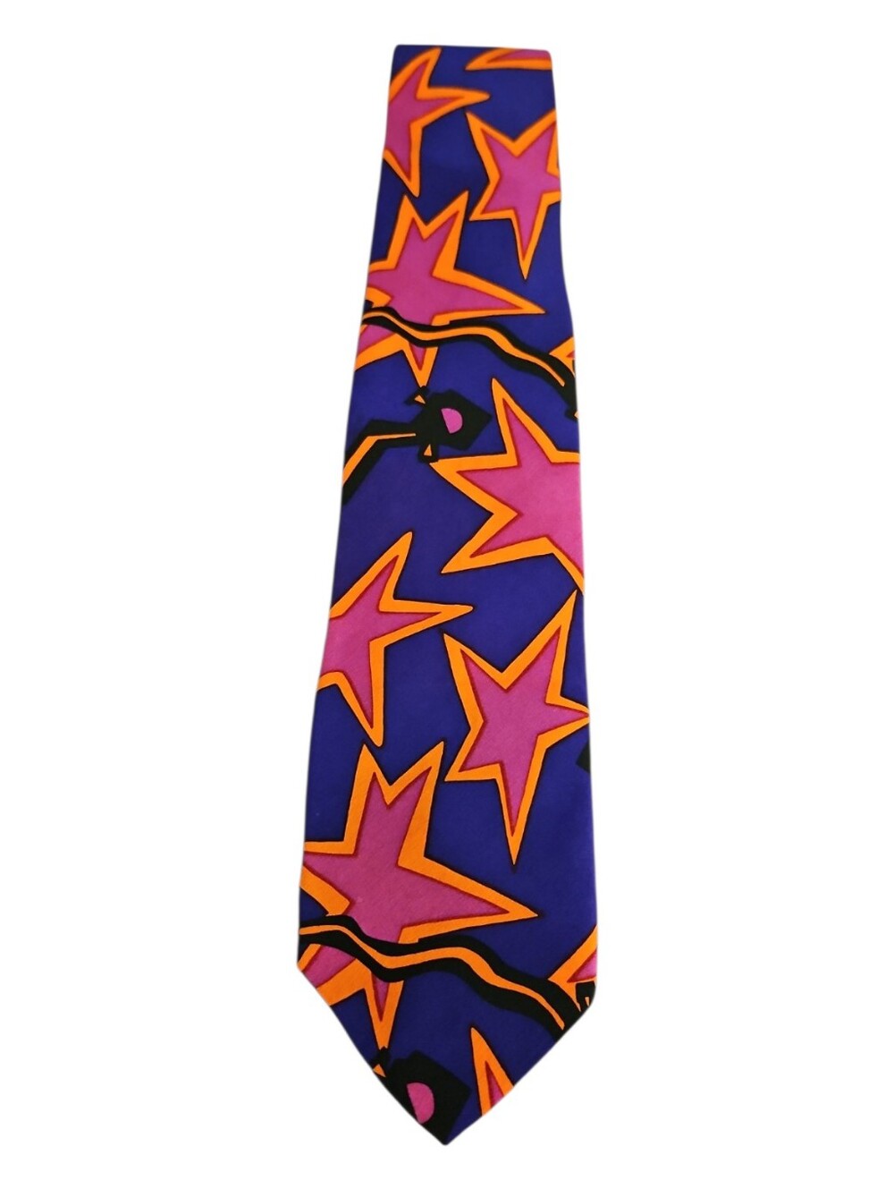 Vtg INDEX 1990s Vibrant Purple Neon Star Pattern Silk Tie